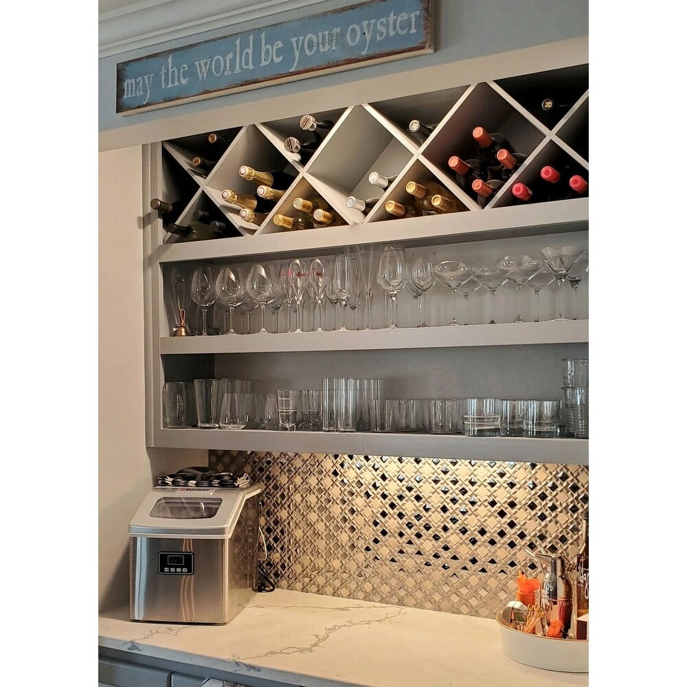 11" x 11" Silver and Beige Glass Resin Stone Mosaic Tile