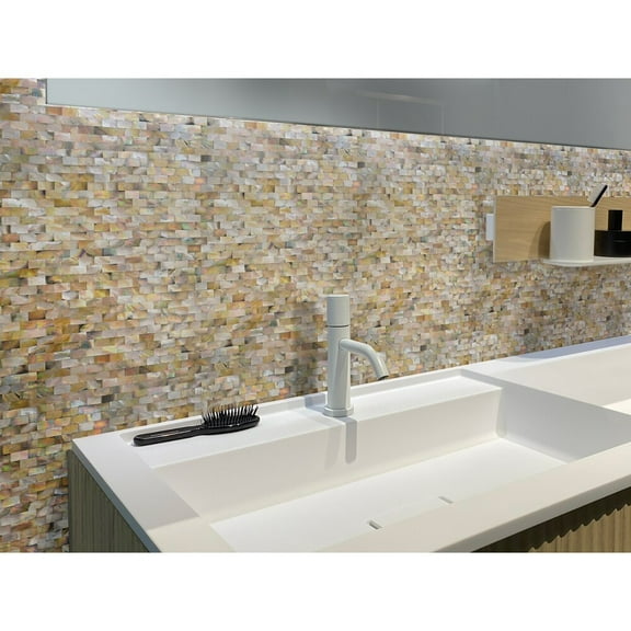Apollo Tile   5 pack Beige and Brown 11.4-in. x 12-in. Polished Mother of Pearl Gold Bricks Mosaic Wall Tile (19 Sq ft/case)