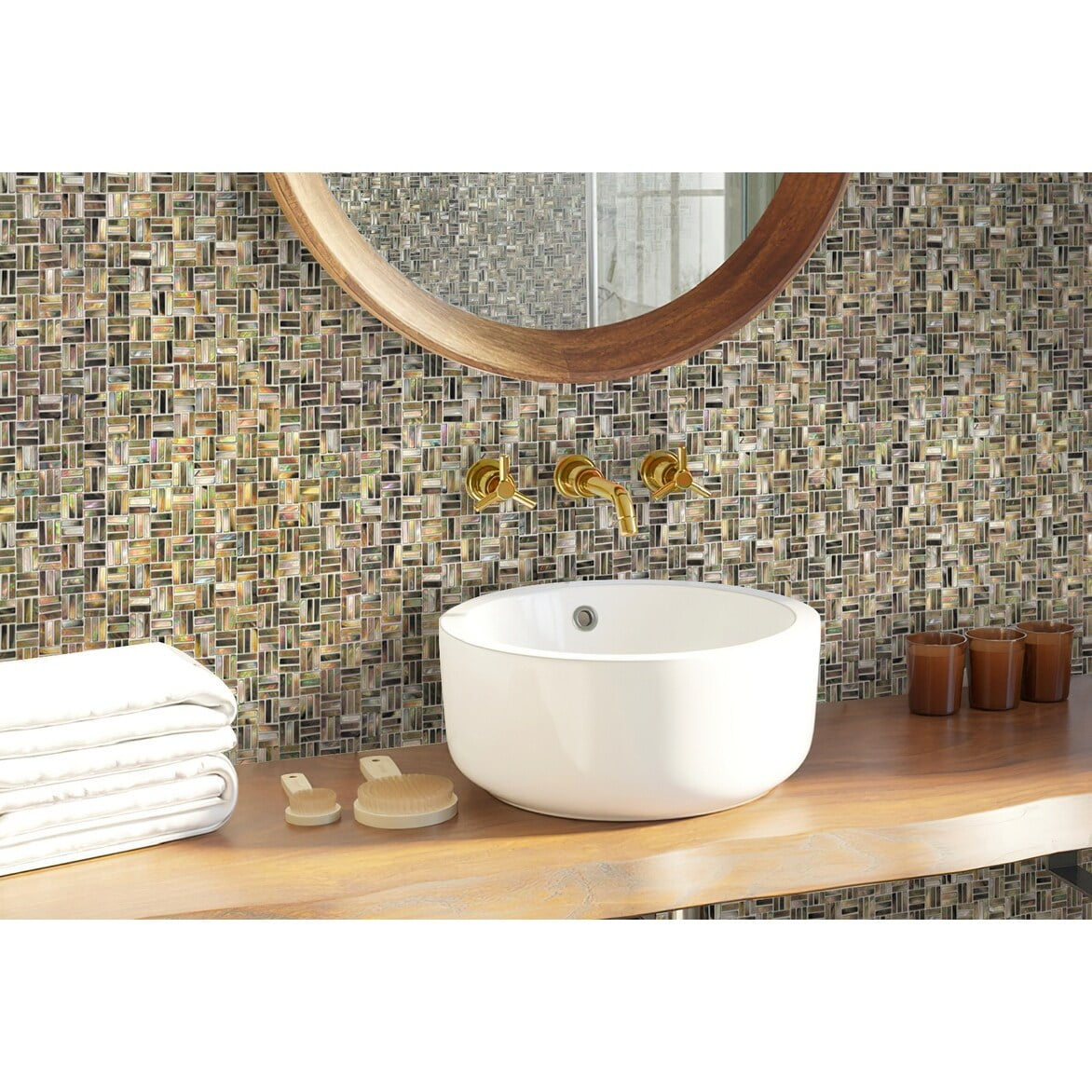 11.5" x 11.5" Beige and Brown Iridescent Shell Mosaic Tile
