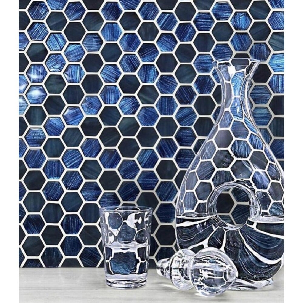 Apollo Blue Hexagon Polished and Matte Glass Mosaic Tile