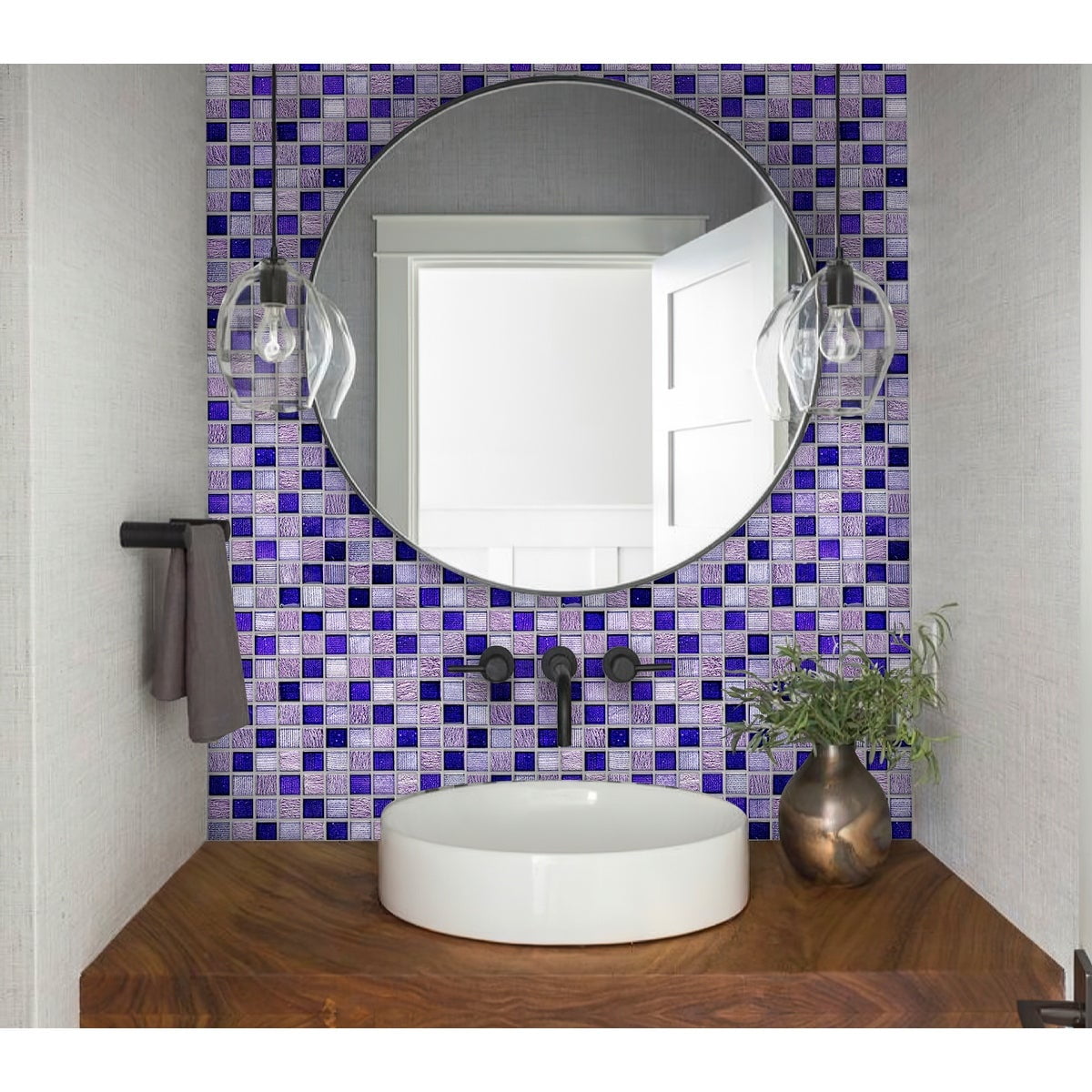 Apollo Tile 5 pack Purple 11.8-in. x 11.8-in. Square Polished and Foiled Glass Mosaic Tile (4.83 Sq ft/case)