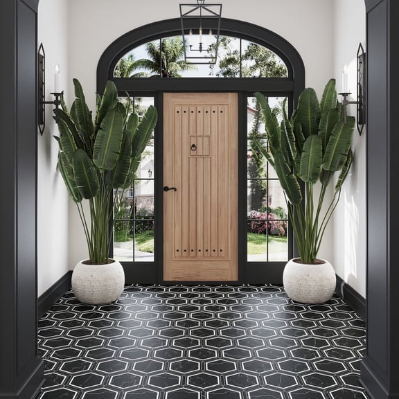 Apollo Tile Aureole 8.66 in. x 9.84 in. Matte Black and White Porcelain Hexagon Wall and Floor Tile (8.07 sq ft/case) - 18 Sheets