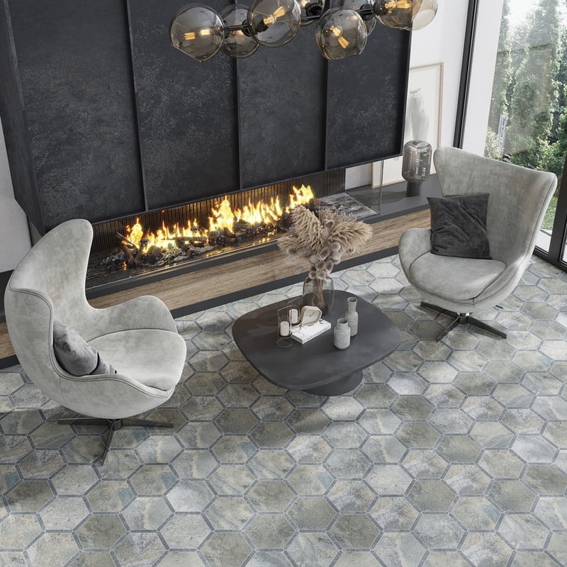 Aureole 9x10 Matte Slate Gray Porcelain Hexagon Tile Sheet
