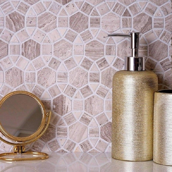 Apollo Tile Beige 11-in. x 12.7-in. Circle Polished Marble Mosaic Floor and Wall Tile (4.85 Sq ft/case)