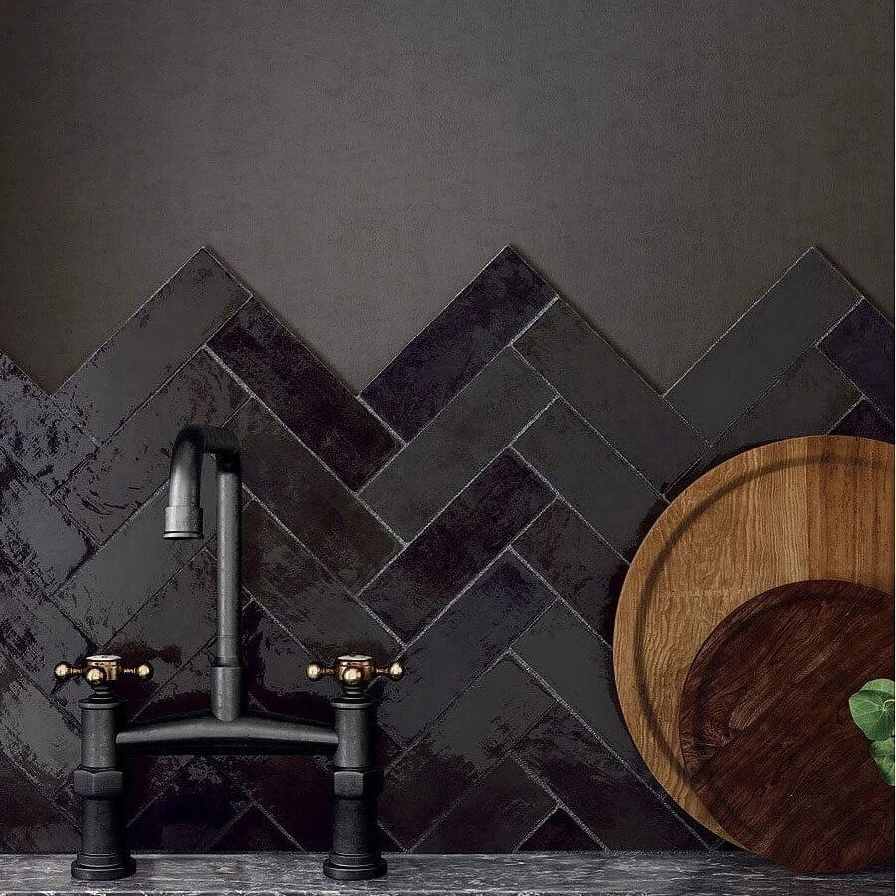 Black 2.5" x 8" Glossy Ceramic Subway Tile