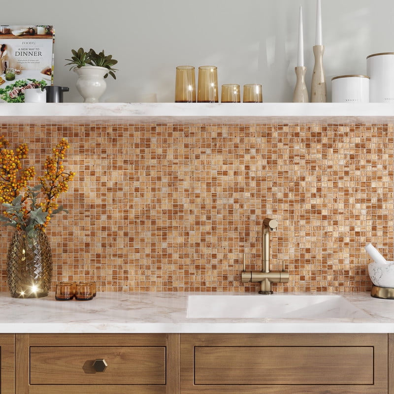 Apollo Tile Celestial 12 in. x 12 in. Glossy Copper Brown Glass Mosaic Wall and Floor Tile (20 sq. ft./case) (20-pack)