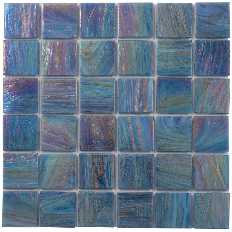 Celestial Midnight Blue Iridescent Glass Mosaic Tile 12" x 12"