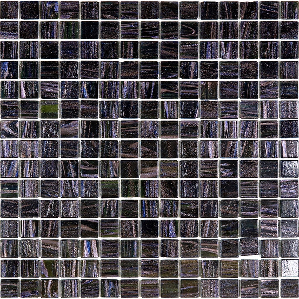 Celestial 12 in. x 12 in. Glossy Oil Black Glass Mosaic Tile