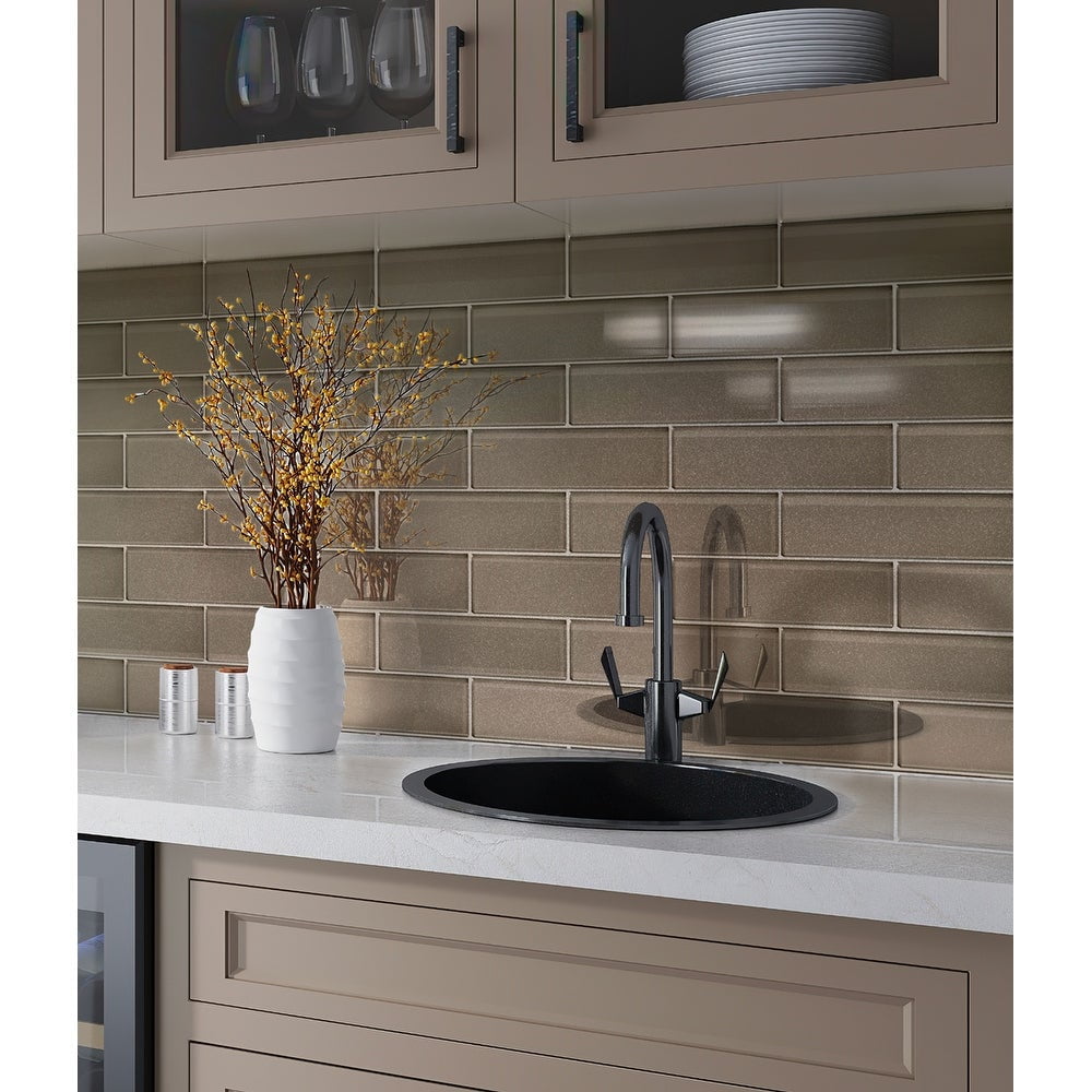 Dark Gray 2x8 Polished Glass Subway Mosaic Tile
