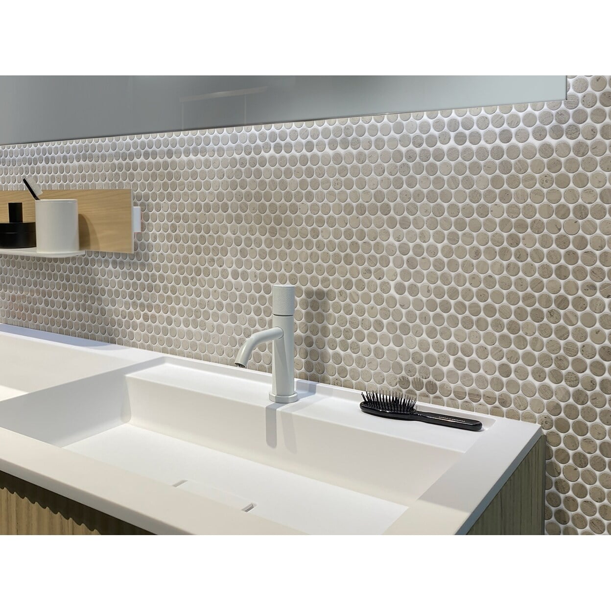 Wooden Grey Polished Penny Round Mosaic Bathroom Tile