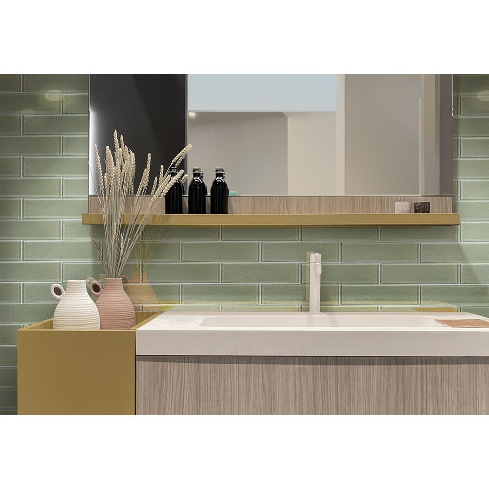 Stream Gray 2x8 Polished Glass Mosaic Tile
