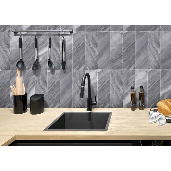 Apollo Tile Gray 4-in. x 12-in. Polished Marble Subway Tile (5 Sq ft/case)