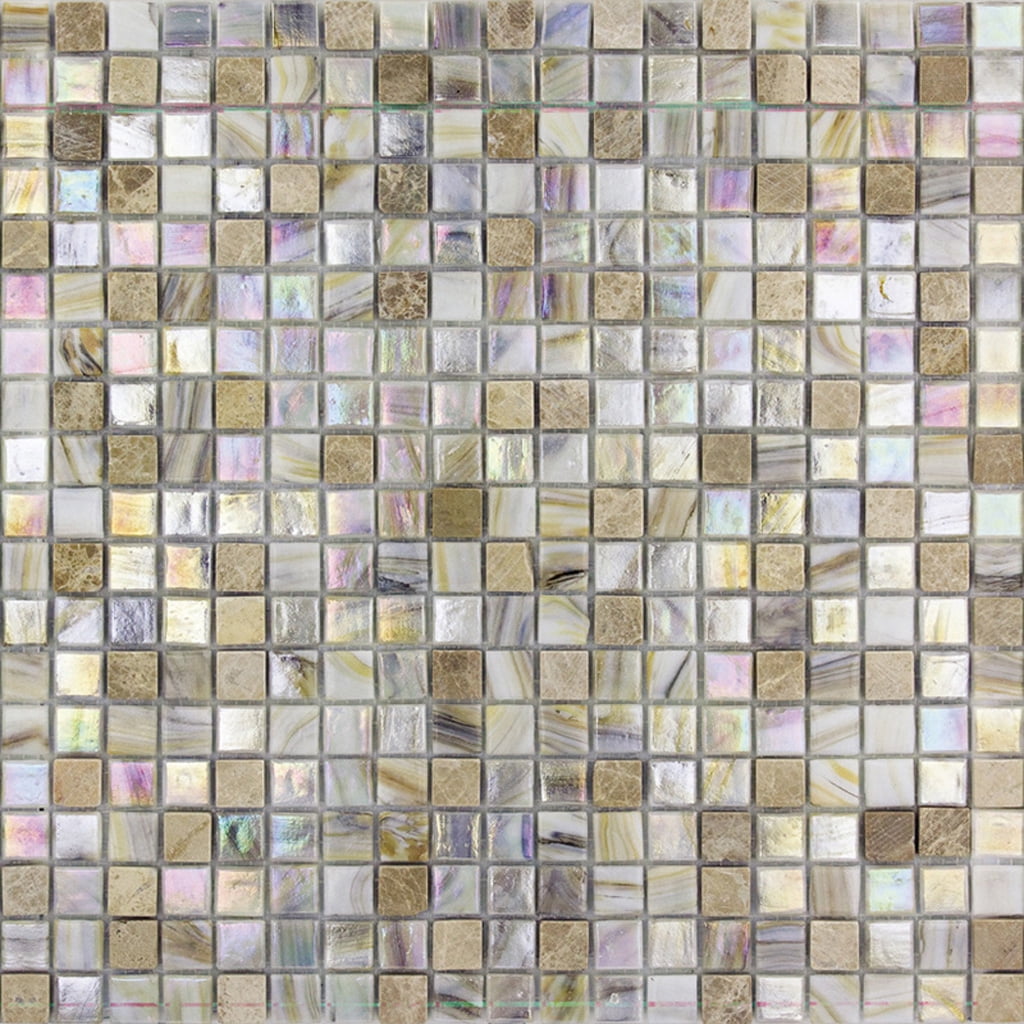 Apollo Tile Mingles 11.6 in. x 11.6 in. Glossy Beige Glass Mosaic Wall ...