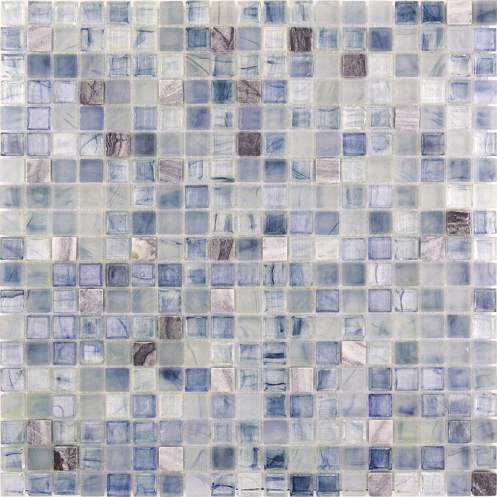 Mingles Blue and Gray Iridescent Glass Mosaic Tile