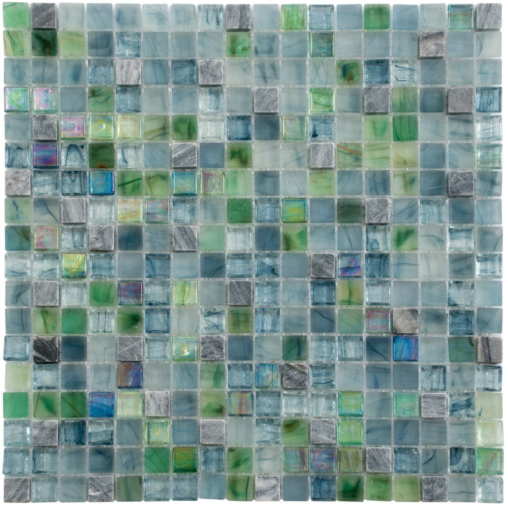 11.6" Blue and Green Iridescent Glass Mosaic Tile