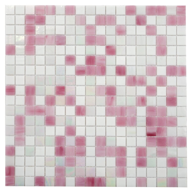 Mingles 11.6" Pink and White Glass Mosaic Tile