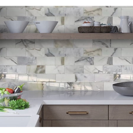 Apollo Tile White 3-in. x 6-in. Polished Marble Subway Tile (5 Sq ft/case)