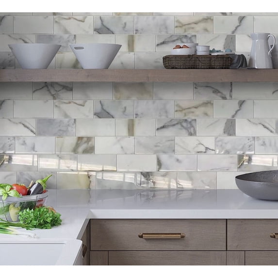 Apollo Tile White 3-in. x 6-in. Polished Marble Subway Tile (5 Sq ft/case)
