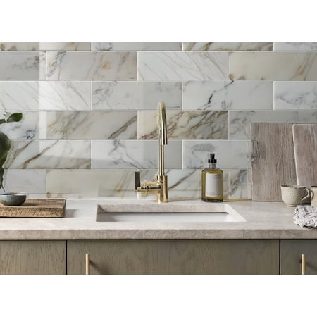 Apollo Tile White 4-in. x 12-in. Polished Marble Subway Tile (5 Sq ft/case)