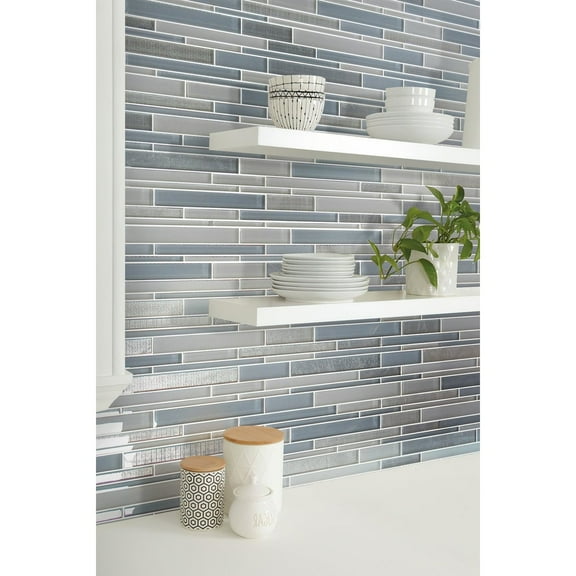 Apollo Tile White Blue 11.8-in x 12.2-in Linear Polished , Matte Glass Mosaic Tile (5.00 Sq ft/case)