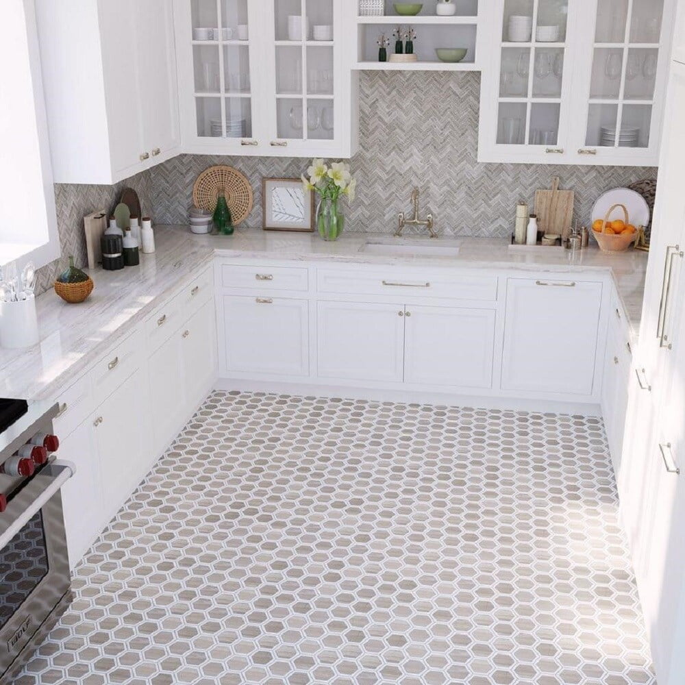 Wooden Gray Herringbone Polished Marble Mosaic Tile