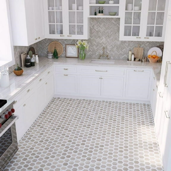 Apollo Tile Wooden Gray 11.9-in. x 12.8-in. Herringbone Polished Marble Mosaic Floor and Wall Tile (5.29 Sq ft/case)