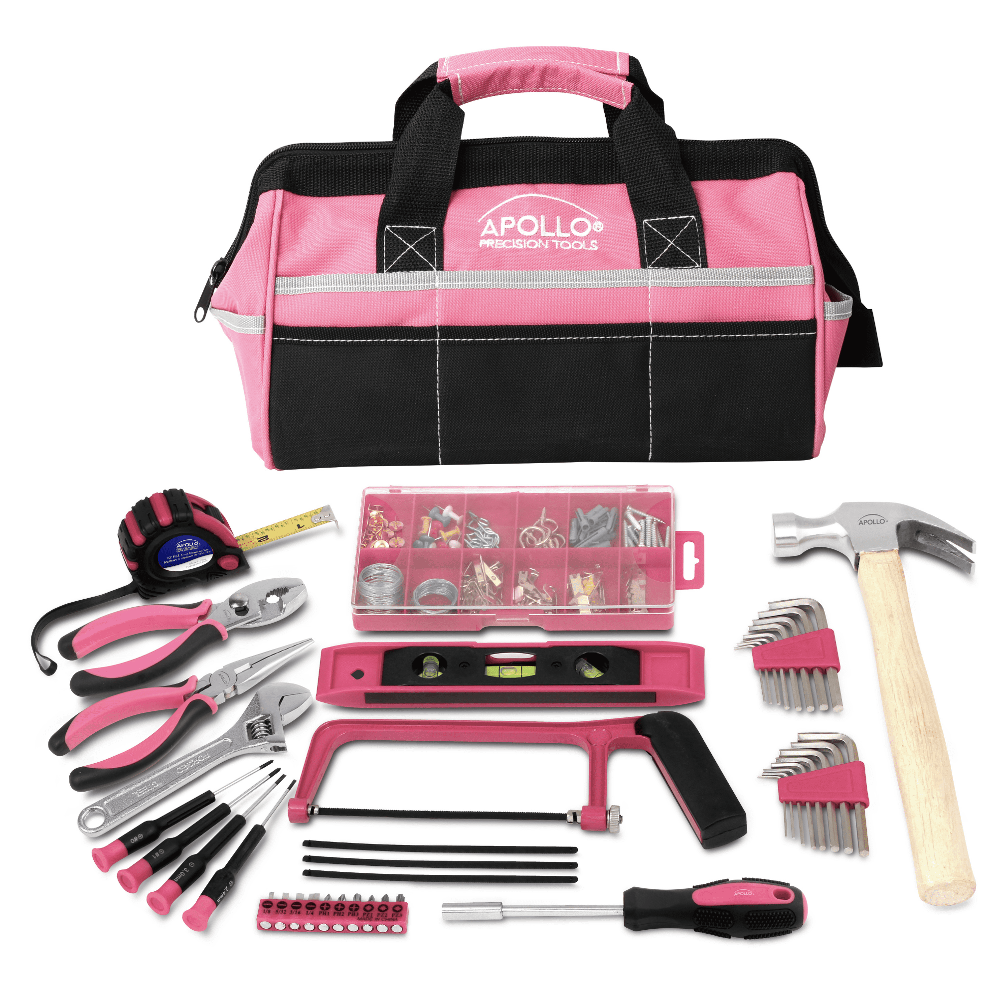 APOLLO PRECISION TOOLS 201 Piece Household Tool Kit in a Soft-Sided Tool Bag Pink - DT0020P