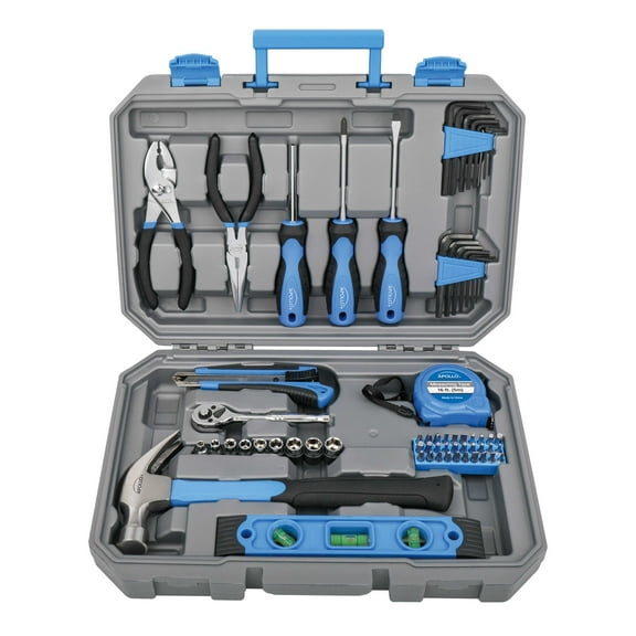 Apollo Tools 65 Piece Compact Household and Mechanical Tool Set Blue and Gray DT0001