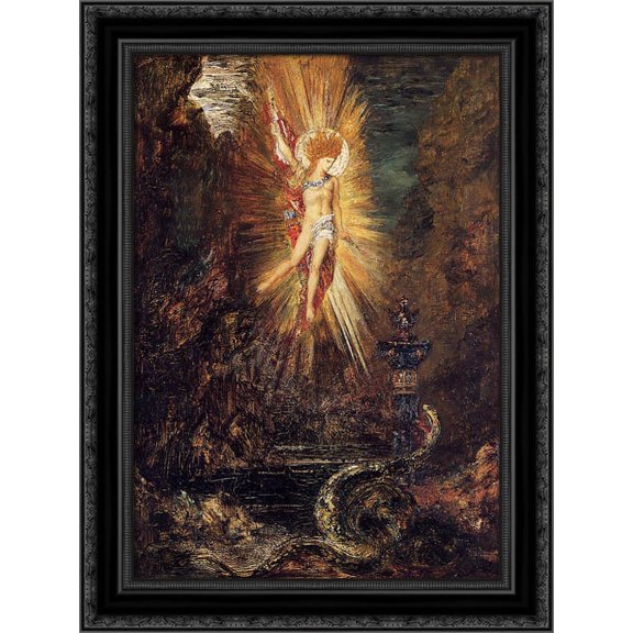 Apollo Vanquishing the Serpent Python 20x24 Black Ornate Wood Framed Canvas Art by Moreau, Gustave