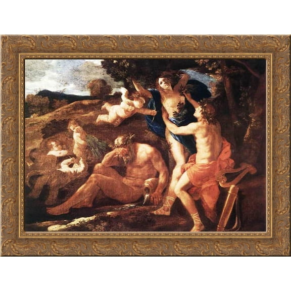 Apollo and Daphne 24x20 Gold Ornate Wood Framed Canvas Art by Poussin, Nicolas