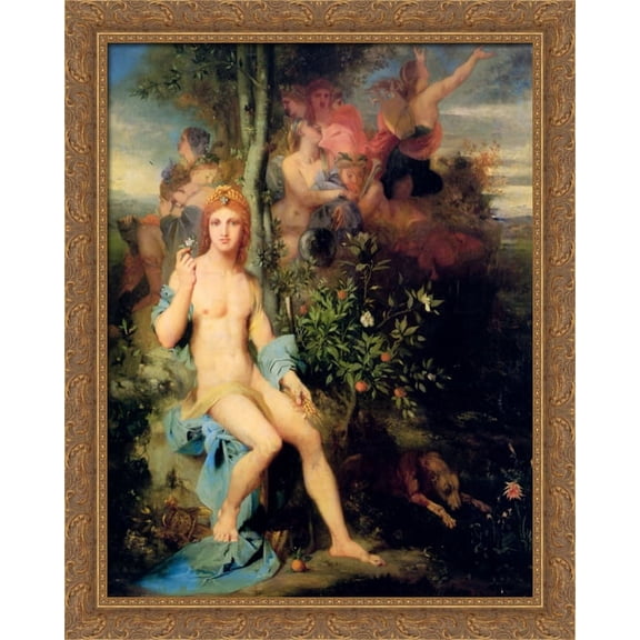 Apollo and The Nine Muses 28x34 Large Gold Ornate Wood Framed Canvas Art by Gustave Moreau