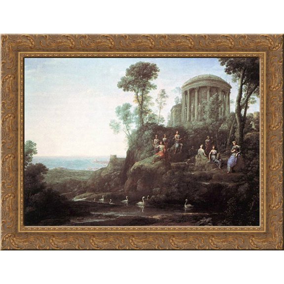 Apollo and the Muses on Mount Helion 24x19 Gold Ornate Wood Framed Canvas Art by Lorrain, Claude