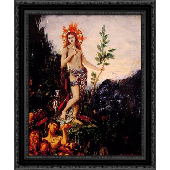 Apollo and the Satyrs 20x24 Black Ornate Wood Framed Canvas Art by Moreau, Gustave