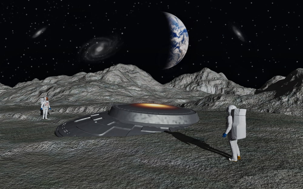 Apollo astronauts discover a UFO on the surface of the moon Canvas Art - Mark StevensonStocktrek Images (36 x 23)
