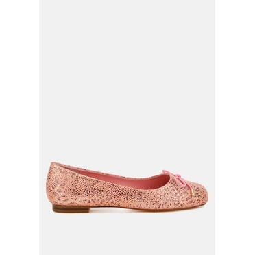 Apollon Bow Detail Foil Print Suede Ballerinas