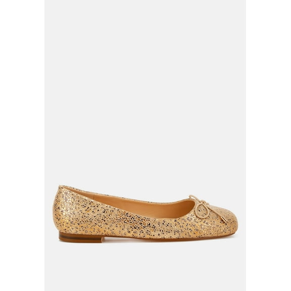 Apollon Bow Detail Foil Print Suede Ballerinas