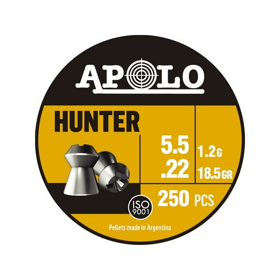 Apolo Hunter Air Gun Pellets 22 Caliber 18.5 Grain 5.5mm Head-Size Tin of 250