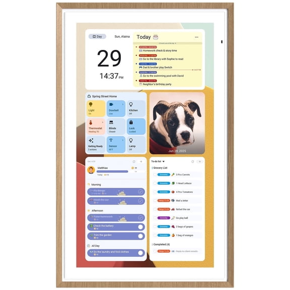 ApoloSign 21.5 inch Digital Calendar for Family Schedule, Dual-Mode Smart WiFi Wall Planner & Interactive Electronic Touchscreen Chore Chart with Gemini AI, No Subscription (Teak)