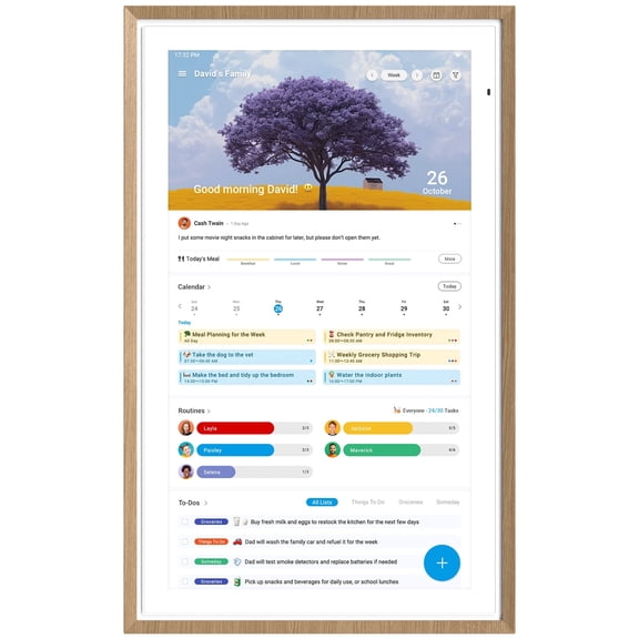 Apolosign 15.6-inch Smart Digital Calendar & Home Hub - Dual-Mode Family Wall Planner, One-Touch Privacy Photo Shield, Auto-Sync Google/iCloud, Meal & Chore Tracker, Message Board, Brown