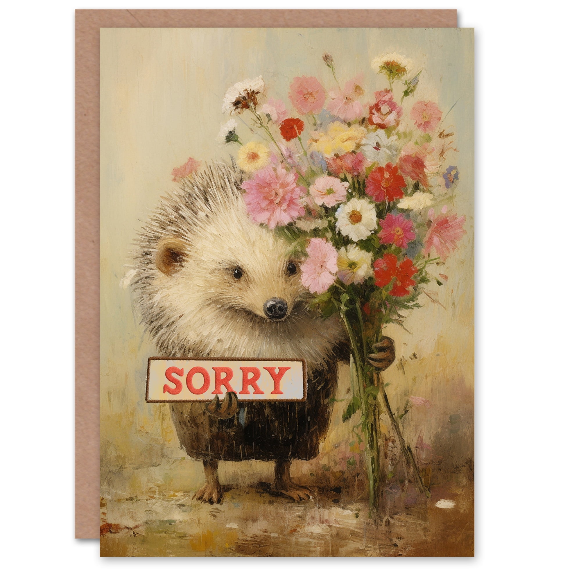 Apology Card Cute Hedgehog Flower Bouquet and Sorry Sign Blank Arty Art ...