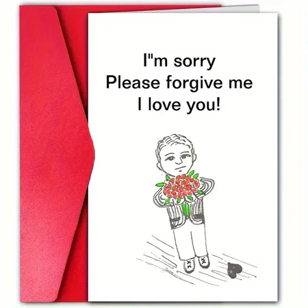 Apology Card – "I'm Sorry, Please Forgive Me, I Love You!" – Cute Character Design with Envelope – Perfect for Mending Relationships and Expressing Emotions