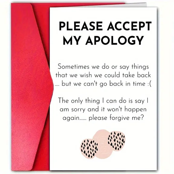 Apology Card "Please Accept My Apology" Heartfelt Message Inside Ideal for Mending Relationships Includes Red Envelope, Perfect for Saying Sorry