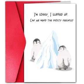 Apology Card with Penguins I'm Sorry, I Slipped Up Design Blank Inside with Envelope Perfect for Mending Relationships and Expressing Regret