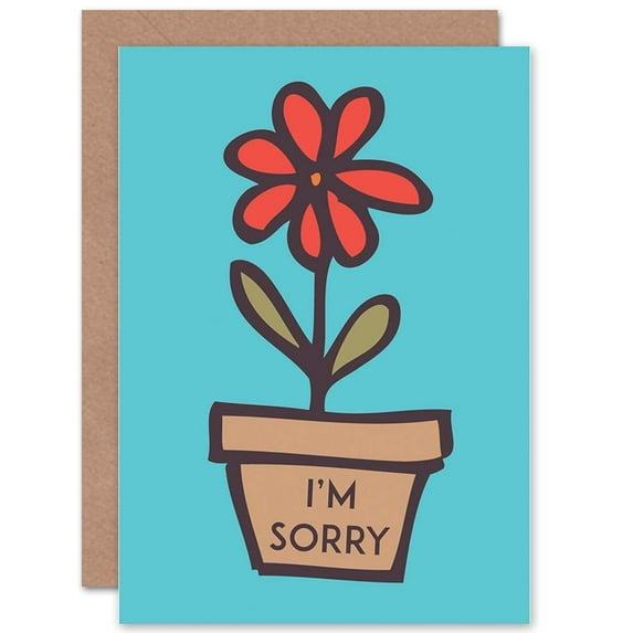 Apology I'm Sorry Flower Pot Cartoon Cute Greetings Card Plus Envelope Blank inside