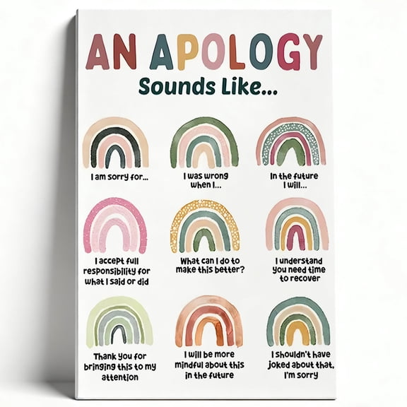 An Apology Sounds Like Boho Rainbow Educational Premium Framed Canvas Wall Art - Social Emotional Learning Decor For Classroom Playroom, Easy To Hang, High-Definition Print 8*12inch(20*30cm)