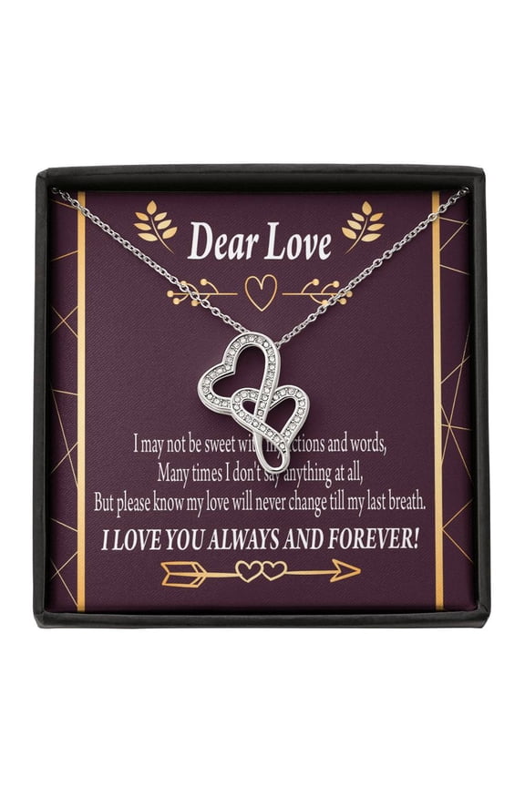 Apology to Wife, Girlfriend, My Love, Eternal Hearts CZ Necklace 14K White Gold Over Stainless Steel