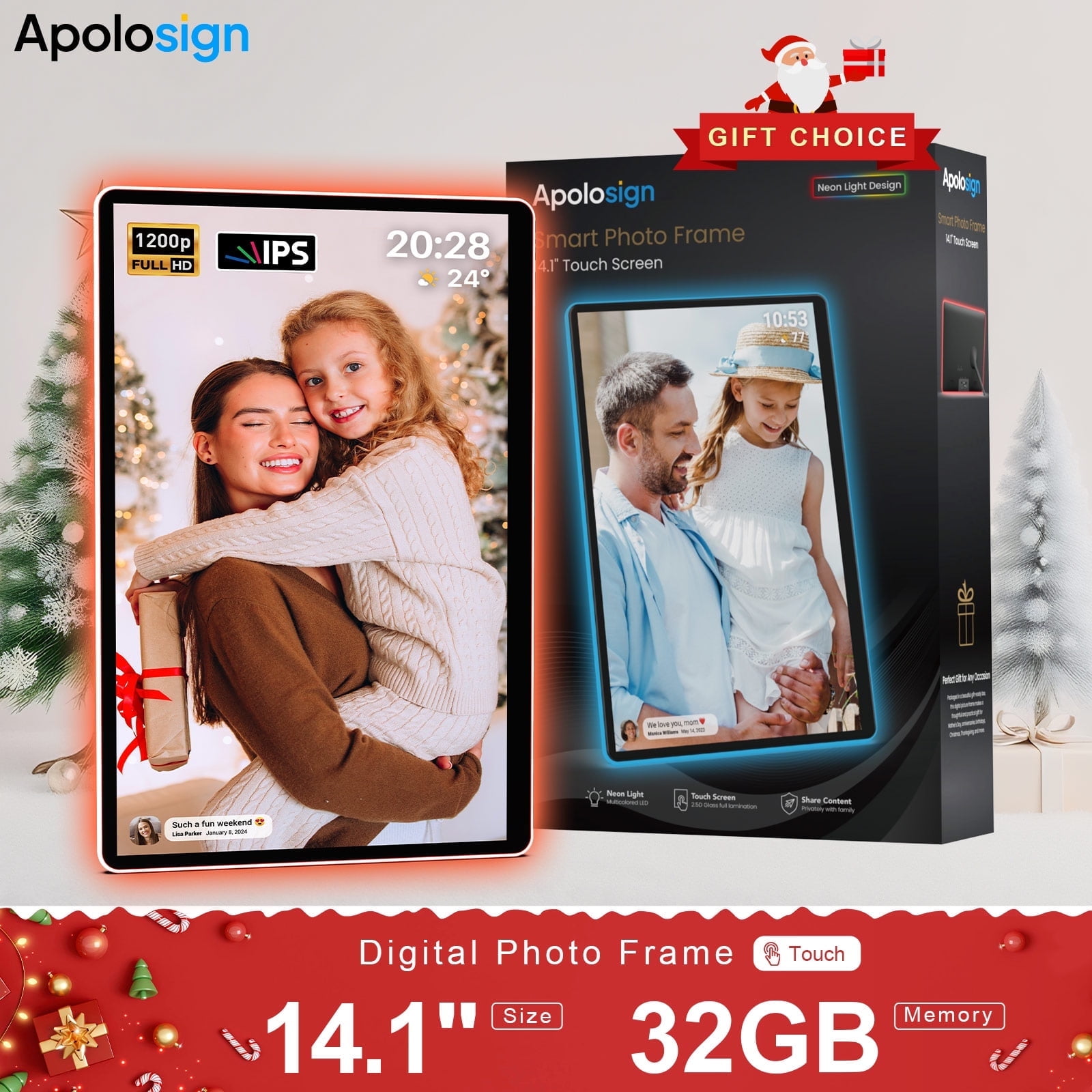 Apolosign 14.1 Inch Neon Digital Picture Frame, Wifi Digital
