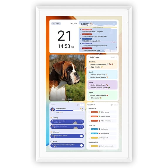 Apolosign 21.5-inch Smart Digital Calendar & Home Hub - Dual-Mode Family Wall Planner, One-Touch Privacy Photo Shield, Auto-Sync Google/iCloud, Meal & Chore Tracker, Message Board, White