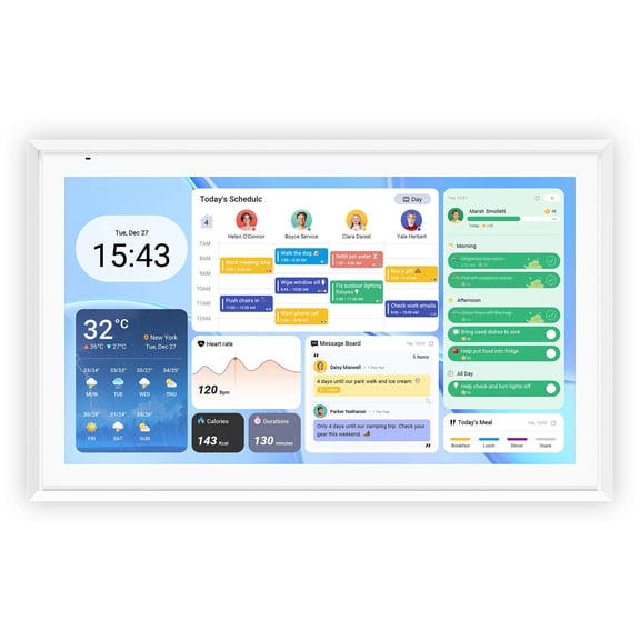 Apolosign 27-inch Smart Digital Calendar & Home Hub - Dual-Mode Family Wall Planner, One-Touch Privacy Photo Shield, Auto-Sync Google/iCloud, Meal & Chore Tracker, Message Board, White