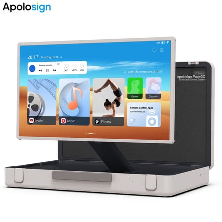 Apolosign PackGo 27" Smart Portable Touchscreen TV, 1080P Full HD with Built-in 6H Battery, Versatile 90° Rotation Screen & Briefcase Style Design, White